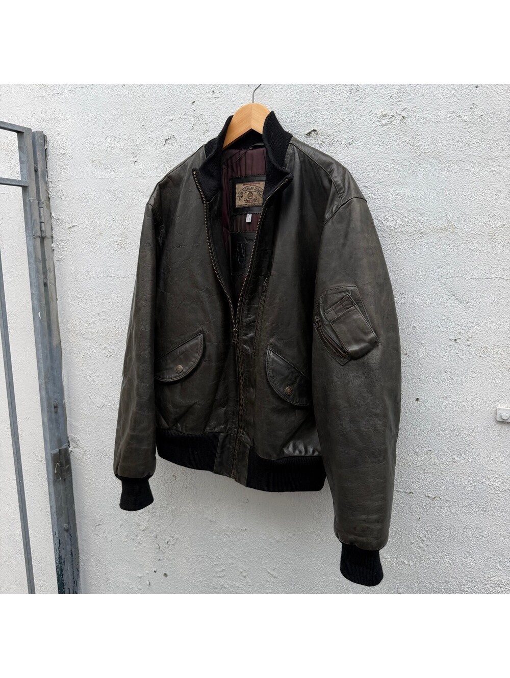 Vintage 90s Armani Jean Leather Bomber Jacket